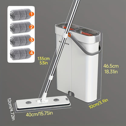 12.99/15.74 Inch Flat Mop And Bucket System, Includes 2/4/7 Reusable Microfiber Mop Pads, Floor Cleaning System, Wet Dry Mop, Wall Cleaner, 360 Degree Swivel Head, for Hardwood Floor Mop, Bedroom/Bathroom/Living Room Cleaning Supplies