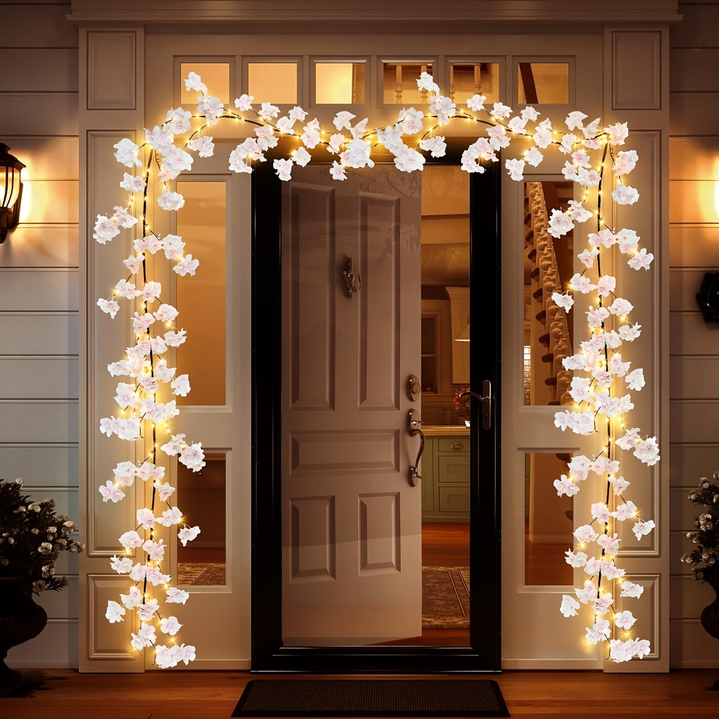 1pc 100 LED Cherry Blossom Garland with Light Artificial Flower USB Powered Wedding Home Decoration 180cm/70.86inch Fairy Light for Christmas Wall New Year Party Holiday Mantle Table Proch Spring Decor (Battery Not Included) IP45