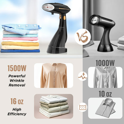 Handheld Garment Steamer 1500W Portable Fabric Steamer Quick Heat Continuous Steam for Removing Wrinkles Creases from Clothes Curtains Upholstery Travel Home Use