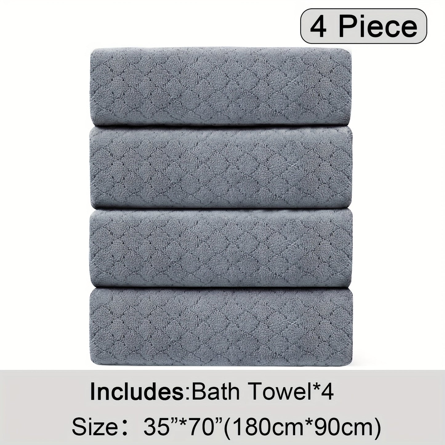 4pcs Oversized Bath Towel Set in Sleek Blue - Ultra Soft, Highly Absorbent, Quick-Dry Microfiber with Diamond Pattern - Includes 4 Bath Towels, and Matching Beach Chair Cover - Ideal for for Bathroom Hotels Gym, Valentine's Day Gift, Wash Cloths