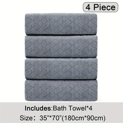 4pcs Oversized Bath Towel Set in Sleek Blue - Ultra Soft, Highly Absorbent, Quick-Dry Microfiber with Diamond Pattern - Includes 4 Bath Towels, and Matching Beach Chair Cover - Ideal for for Bathroom Hotels Gym, Valentine's Day Gift, Wash Cloths