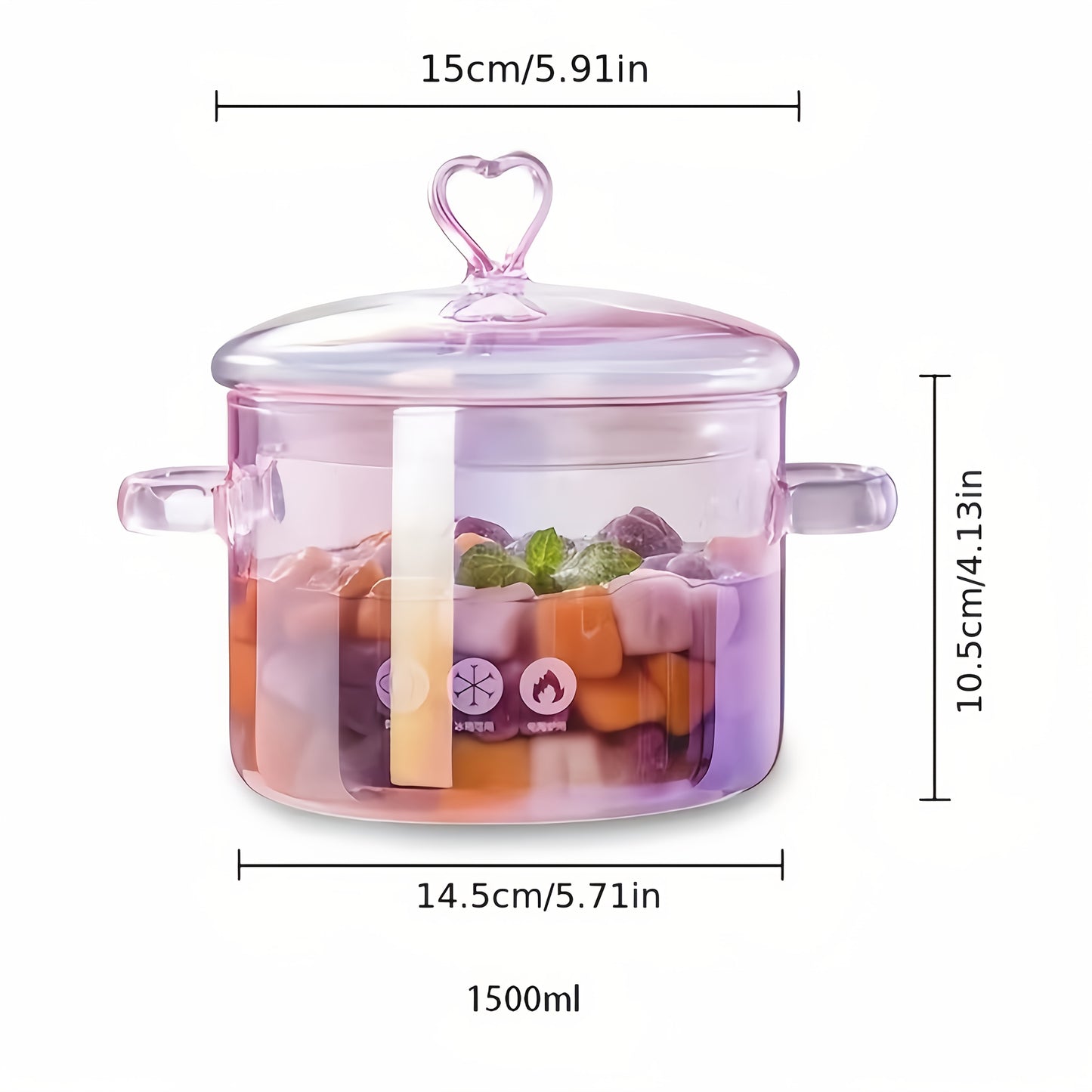 Pink Glass Cooking Pot, Heart-shaped Cover, Boiling Pot, Stewing Pot, Multi-function Glass Cooking Pot, Suitable For Pasta, Steak Sauce, Congee, Lamian Noodles, Soup And Salad - Compatible With Electric Ceramic Stove, Kitchen Supplies, 1500ml/50oz