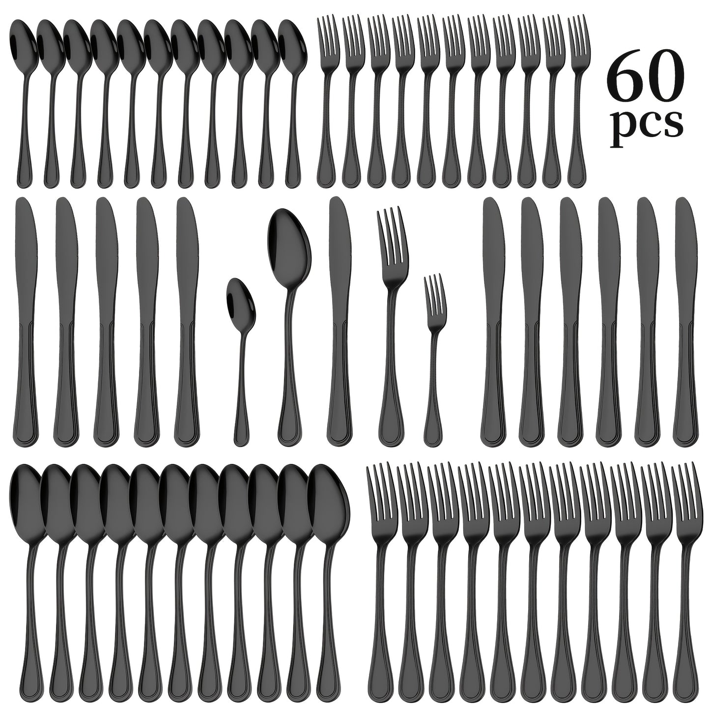 60/65/84pcs Golden Cutlery Set, Service for 12, for Family Gatherings, Camping And BBQ, Knife Fork Spoon Set, Kitchen Decor And Additions, Kitchen Storage & Organization, Kitchen Utensils