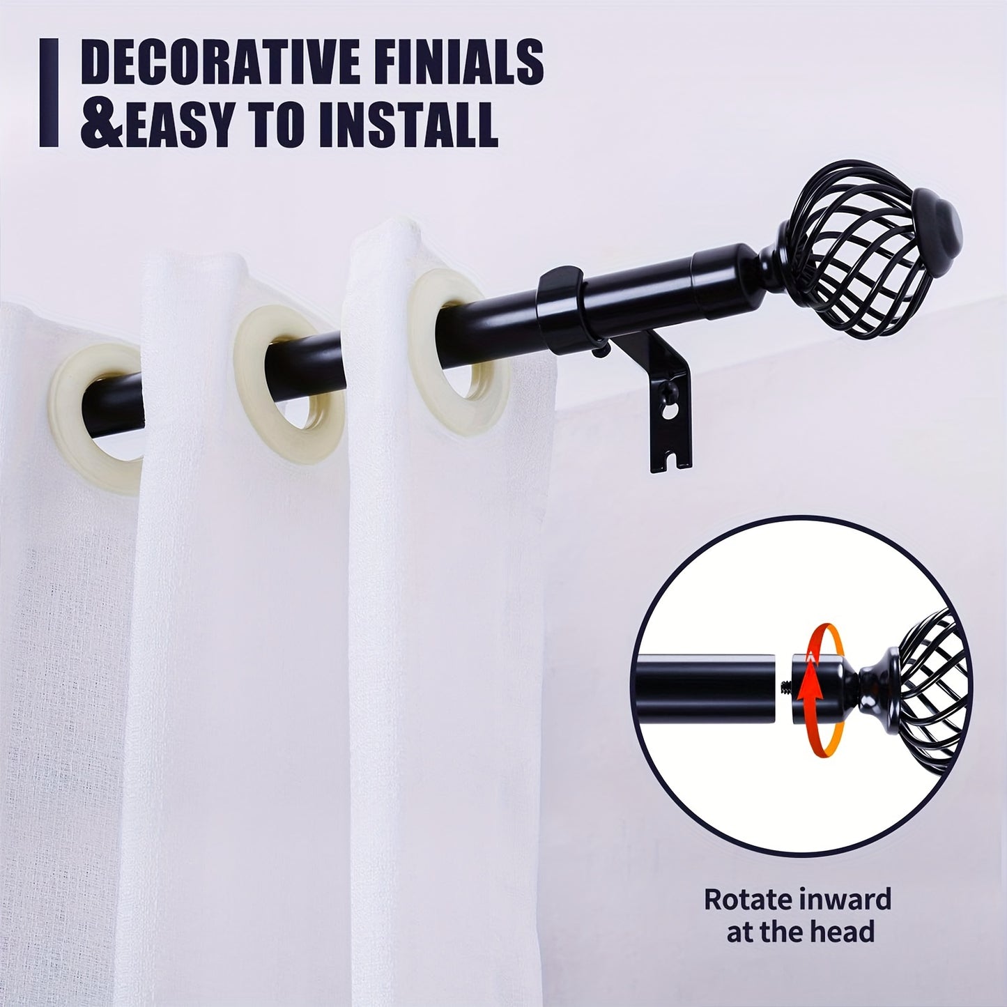 Curtain Rods for Windows, Modern Decorative Brass Drapery Rods, Heavy Duty Curtain Rods, Black Curtain Rods for Bedroom, Living Room, Patio, Kitchen, Farmhouse, Adjustable Easy Install Curtain Rods