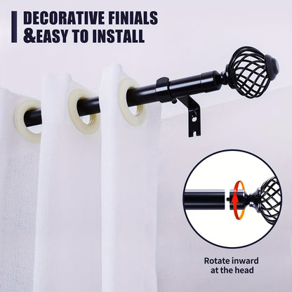 Curtain Rods for Windows, Modern Decorative Brass Drapery Rods, Heavy Duty Curtain Rods, Black Curtain Rods for Bedroom, Living Room, Patio, Kitchen, Farmhouse, Adjustable Easy Install Curtain Rods