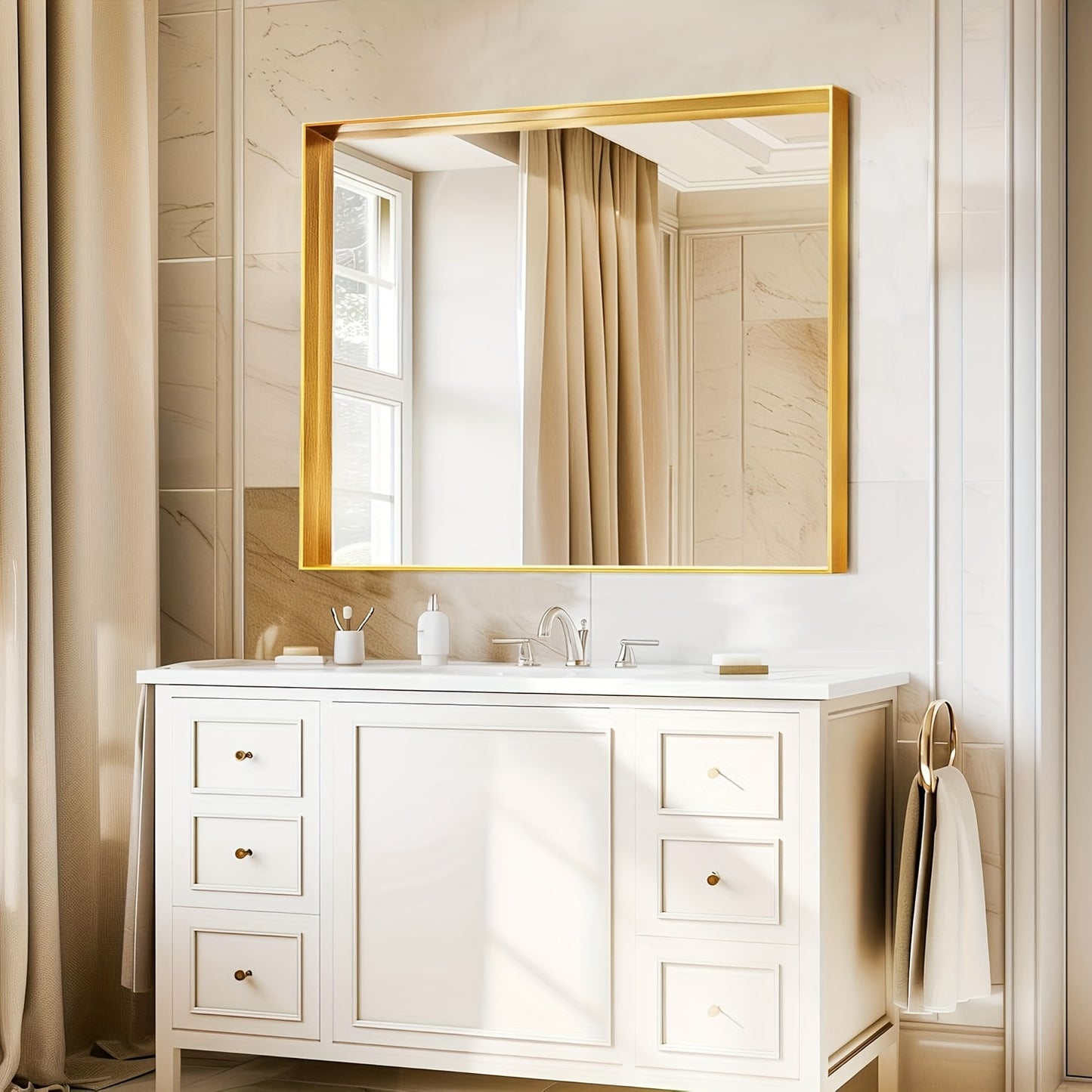 Bathroom Vanity Mirror Wall Mounted Metal Frame Rectangle – Anti-Rust Farmhouse Mirror in Matte Black, Gold & Silver, Multiple Sizes, Horizontal or Vertical Hang