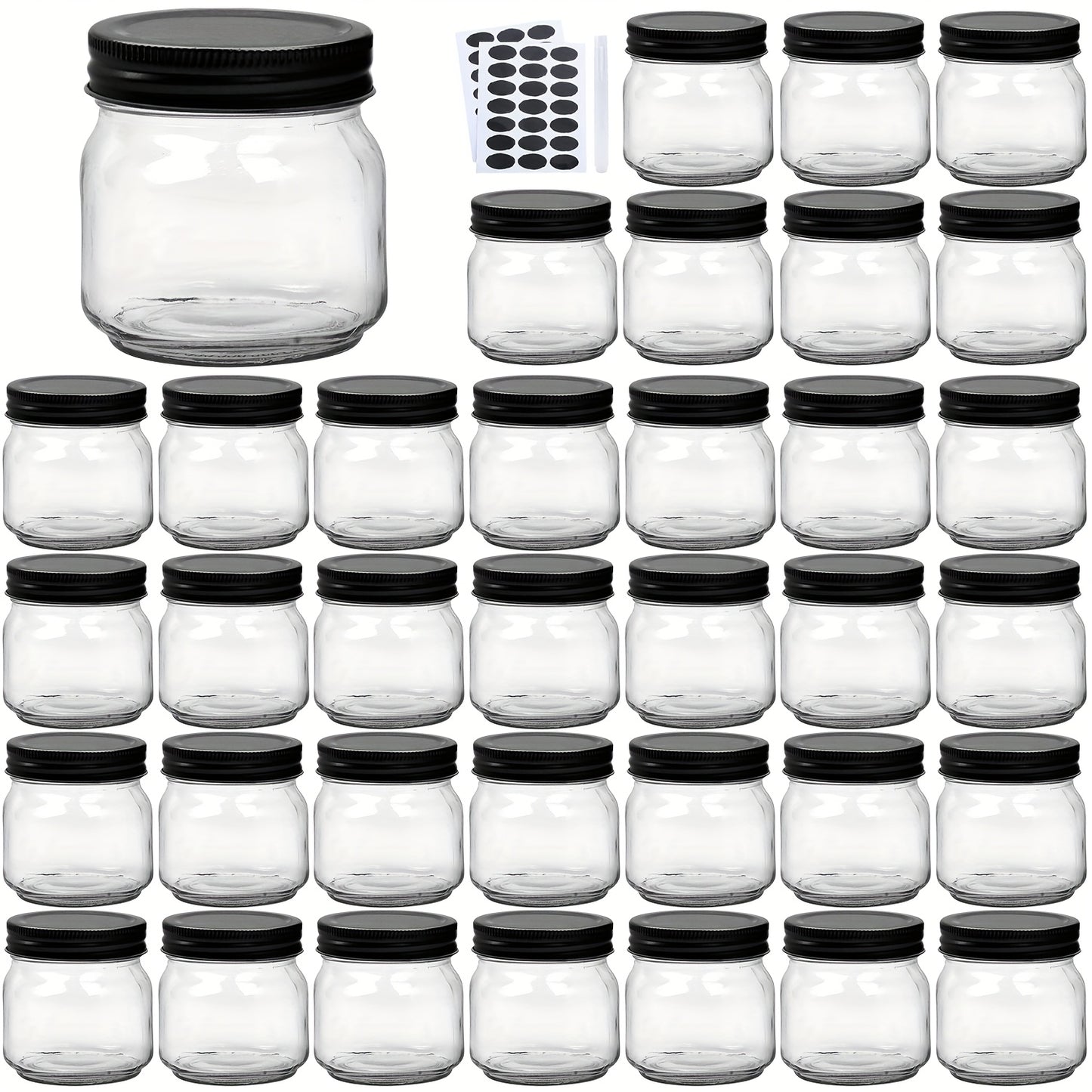 9/18/27/36-Pcs, 8oz Glass Jars with Lids, Regular Mouth Mason Jars for Storage, Spice Canning Jar for Caviar, Herb, Jelly, Jams, Honey, Dishwasher Safe