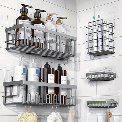 Shower Caddy Organizer, 5-Pack Adhesive Rustproof Stainless Steel Shower Shelves with Soap Holder, No Drilling Shower Storage Rack for Family Renters Bathroom, Random Colors F to Choose, Shower Caddies