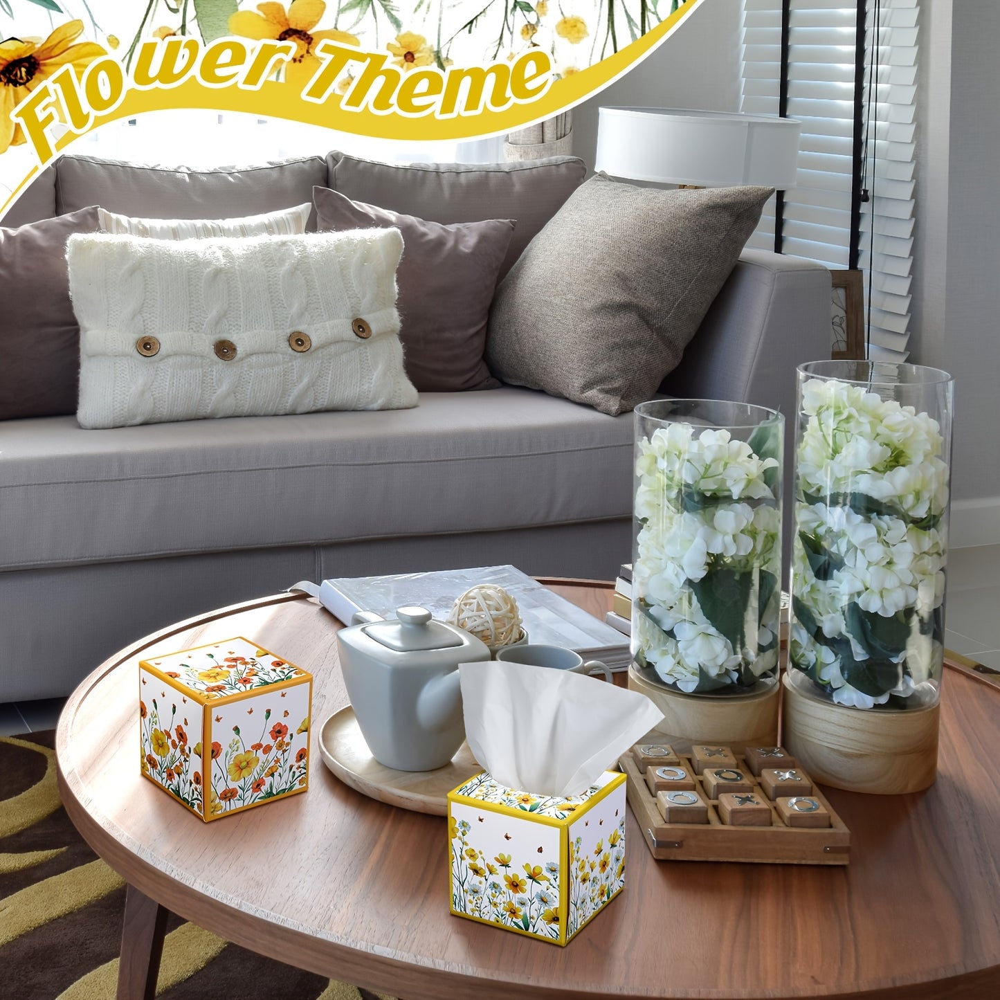 Facial Tissues Cube Box 12 Pack 3-Ply 600 Sheets Soft Bulk Tissue Boxes Flower Design for Bedroom Car Office Desk Spring Summer Home Decor Small Square Tissue Box Set