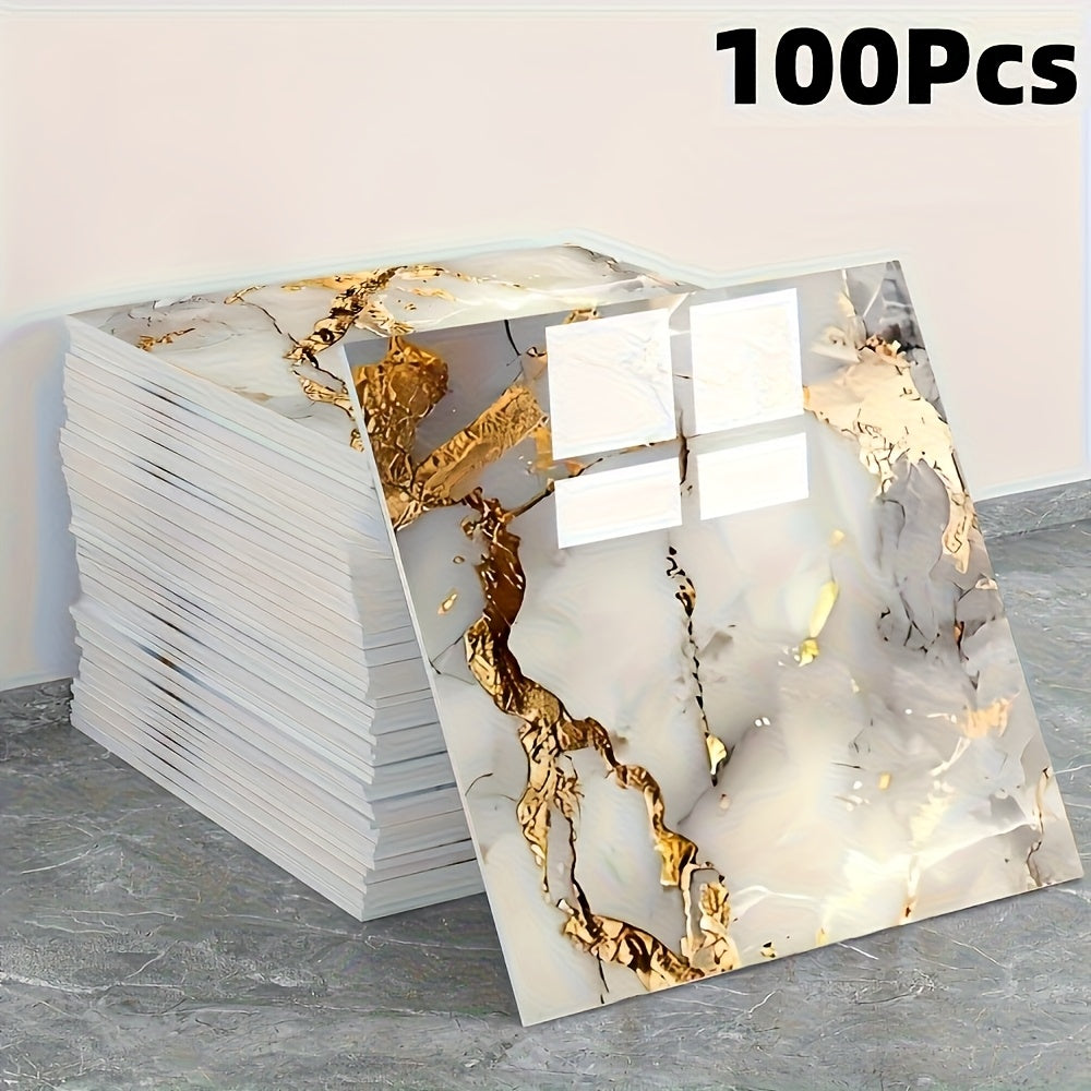 50/100pcs, Glossy Marble Pattern Imitation Tile Self-adhesive Wall Stickers with Texture Peel And Stick Wallpaper, Waterproof Living Room Kitchen Background Wall Stickers, Bathroom Home Wall Stickers, Not High Temperature Resistance