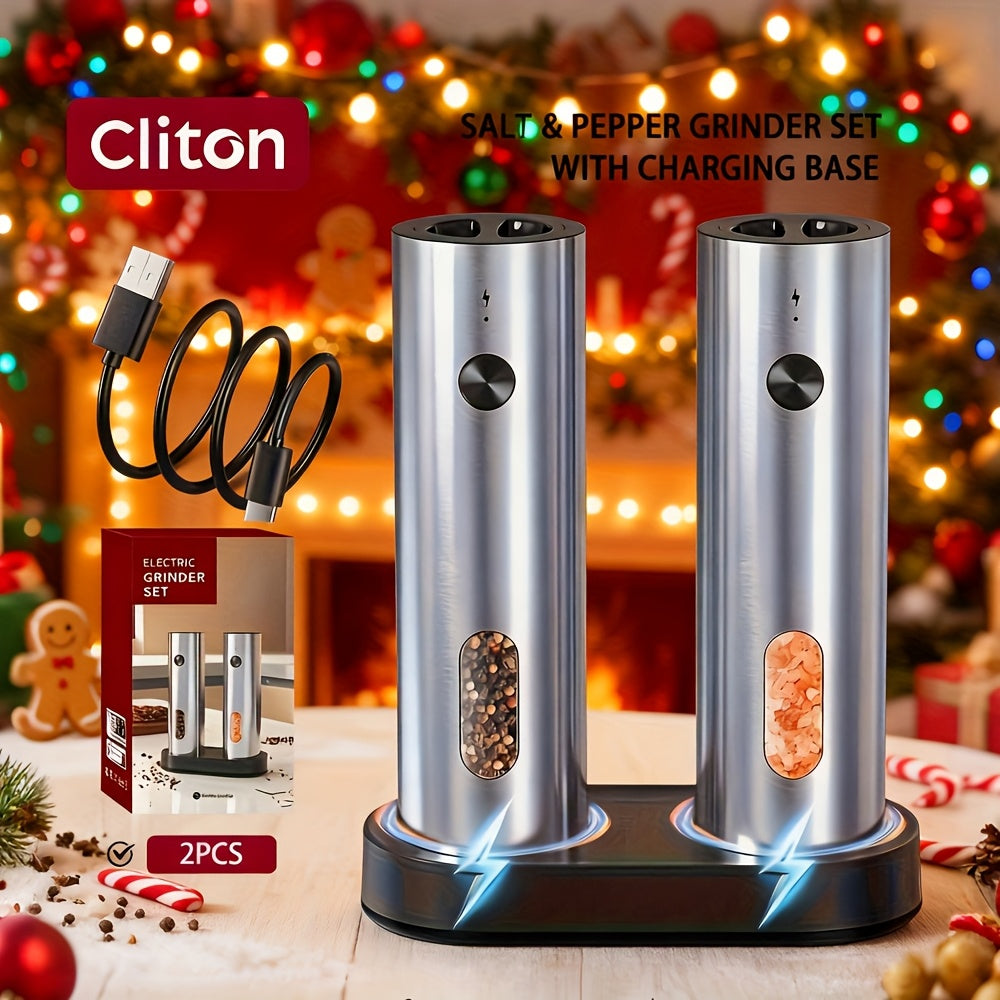 Electric Salt and Pepper Grinder Set with LED Light – Rechargeable Automatic Salt & Pepper Mills, Adjustable Coarseness, 3.72oz Large Capacity for Home Kitchen, BBQ, Restaurant & Outdoor