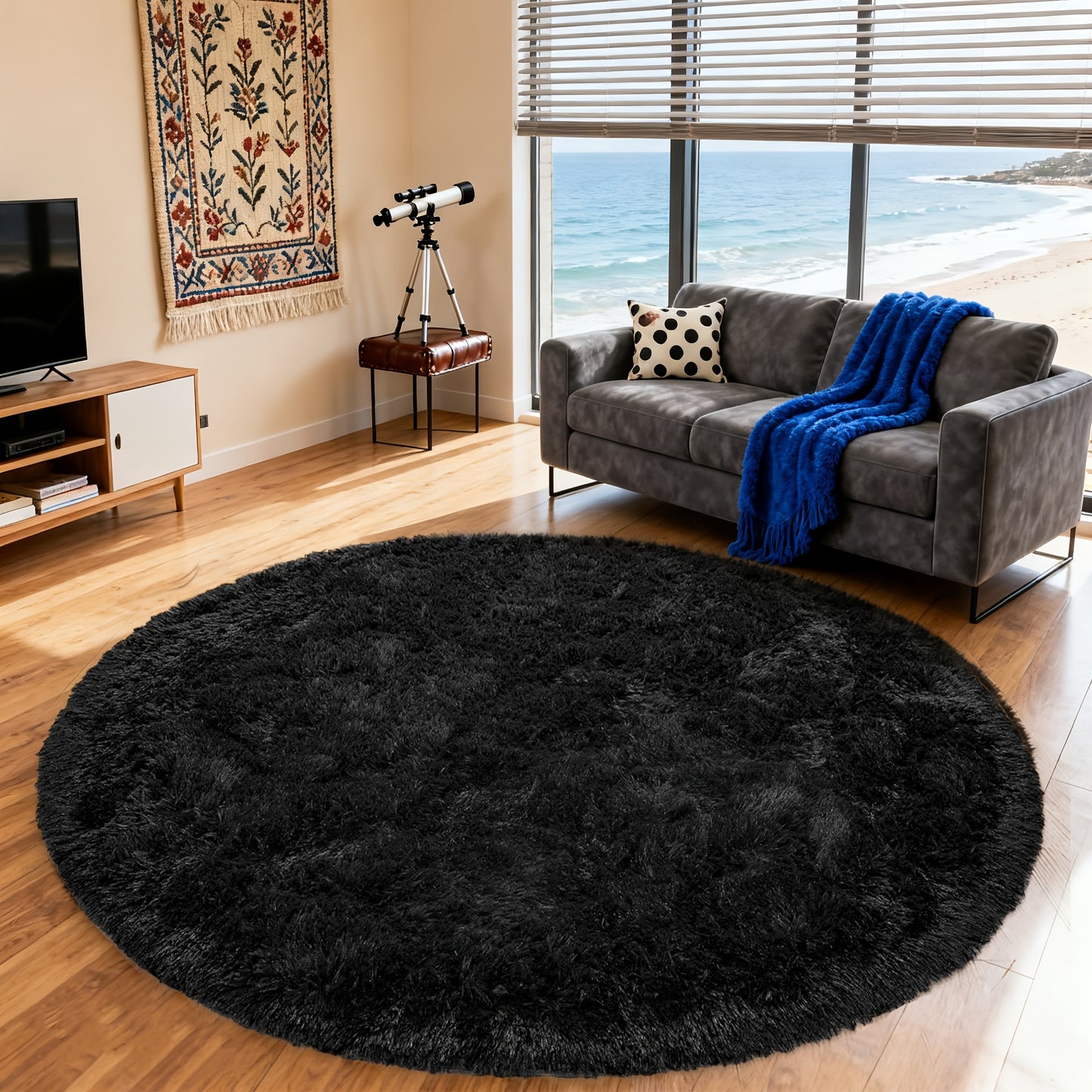 Round Area Rug Soft Shaggy Plush Circle Rug Non-Slip Indoor Floor Mat for Living Room Bedroom Dorm Tie Dye Rainbow Multi-Color Multi-Size