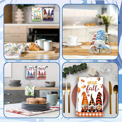 12pcs Seasonal Kitchen Towels Set for All Holidays Three Gnomes Dish Towels Winter Christmas Hand Towels Drying Tea Towels Cute Absorbent Dishcloths Decorative Wash Cloths