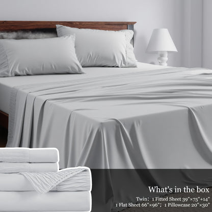 Queen Size 4pcs Sheet Set - Premium Ultra Soft & Breathable Bed Sheets - Cooling Hotel Luxury Bedding Collection - Includes 1 Flat Sheet, 1 Fitted Sheet & 2 Pillowcases - Wrinkle-Free, Easy Care - Cozy Comfort For All Seasons
