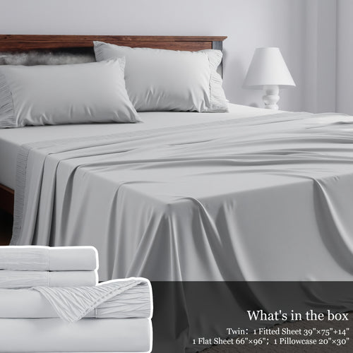 Queen Size 4pcs Sheet Set - Premium Ultra Soft & Breathable Bed Sheets - Cooling Hotel Luxury Bedding Collection - Includes 1 Flat Sheet, 1 Fitted Sheet & 2 Pillowcases - Wrinkle-Free, Easy Care - Cozy Comfort For All Seasons