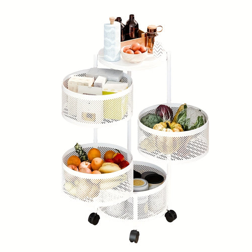 Rotatable Multi-Layer Circular Storage Rack, Mobile Storage Cart, Round Floor-Standing Multi-Layer Rotatable Vegetable Basket Storage Rack, Practical Storage Rack, Storage Items File Rack, Perfect for Kitchen, Office, Bathroom, Living Room, Bedroom