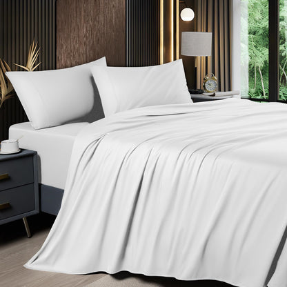 4pcs 2200TC Cooling Bamboo Bed Sheet Set Summer Chill Collection-16" Deep Pocket - Silky Soft Luxury Bedding W/ Flat Sheet, Fitted Sheet & Pillowcases (Beat The Hea Stay Cool All Night) Queen Size Sheet Set Breathable Sheets Sets Queen Size Gifts