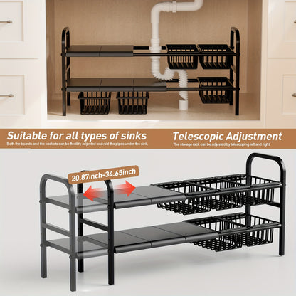 1 Expandable Under Sink Organizer & Locker 2 Tier Cabinet Shelf Organizer with 5 Removable Panels 5 Baskets for Under Kitchen Bathroom Sink Organizer & Storage.Thanksgiving And Christmas Gifts