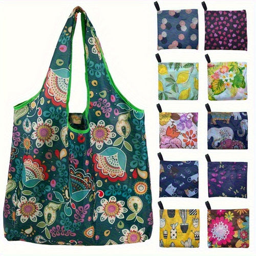 Set of 8 Extra Large Reusable Shopping Bags - 50 lb Capacity, Foldable with Zipper, Lightweight Non-Woven, Leak-Proof and Machine Washable - Floral, Animal and Solid Patterns - Grocery, Beach, Picnic, Reusable Shopping Bags, Picnic Essentials, Vibran