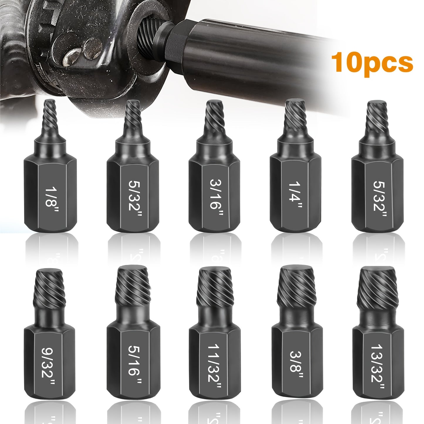 10pcs 1/8" to 13/32" Screw and Bolt Extractor Set, Alloy Steel Nut Extractor, Effortlessly Removes Broken Bolts and Screws