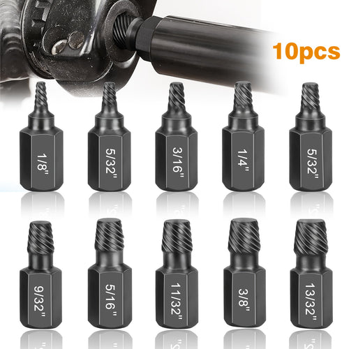 10pcs 1/8" to 13/32" Screw and Bolt Extractor Set, Alloy Steel Nut Extractor, Effortlessly Removes Broken Bolts and Screws