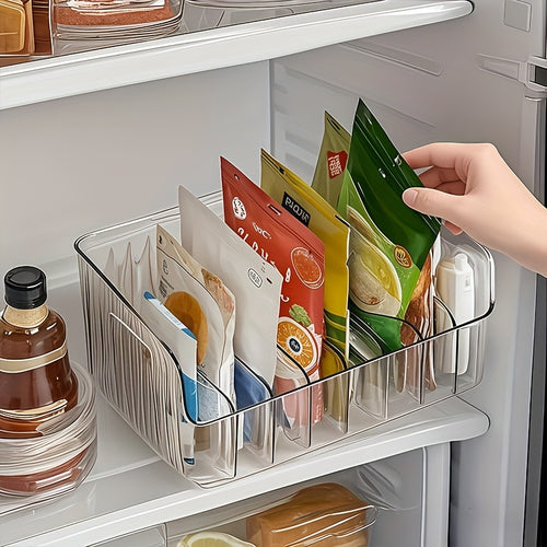 1 Transparent Plastic Seasoning Storage Box with Adjustable Compartments | Multi-functional Kitchen Organizer Suitable for Spices, Snacks, and Small Items - Detachable Seasoning Rack, Large-Capacity for Refrigerator and Countertop