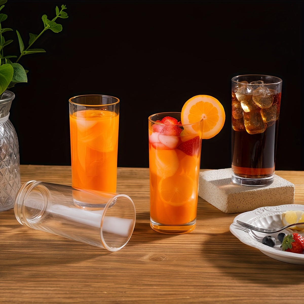 6pcs Thick-Bottom Glass Highball Cups - Lead-Free & Reusable Glassware Suitable for Juice, Milk, - Heavy- Base for Stability, Modern Minimalist Drinkware for Home, Parties, Breakfast (Glass)