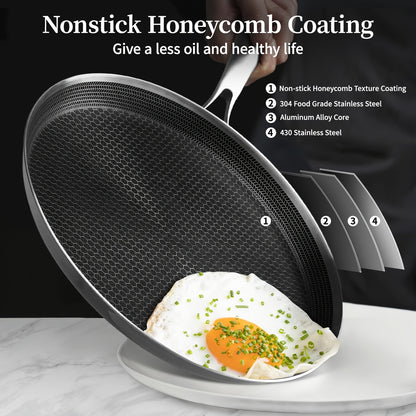 11-Inch Non-Stick Crepe Pan Made of Stainless Steel, Featuring a Honeycomb Coating for Pancakes, Perfect for Making Flat Tortillas, Compatible with Induction Cooktops, Free from PFOA, Ideal for Home Cooking, Outdoor Camping, And Barbecues