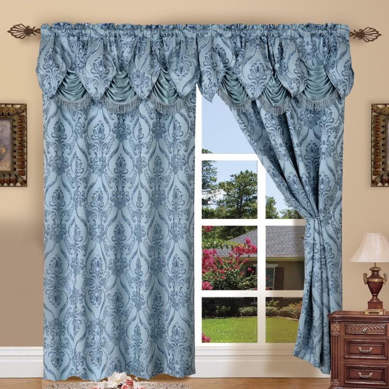 Elegant Comfort Luxury 2pc Fancy Penelope Jacquard Design Room Darkening 54 x 84 inch Rod Pocket Curtain Panel Set With Attached Waterfall Valance Machine Washable for Living Room, Bedroom, Study, Home Office, Curtains for Living Room, Bedroom Elegance, C