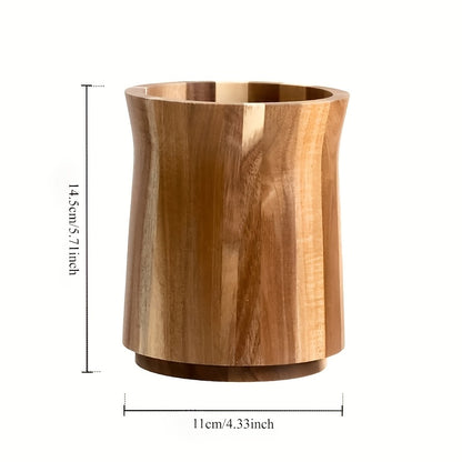Wood Utensil Holder Compatible for Asian Chopsticks & Cutlery Organizer - Wood Insert-Mounted Space-Saving Countertop/Cabinet Storage with Chopstick Cage (No Screws/Adhesive) - Shelf for Spoons, Knives