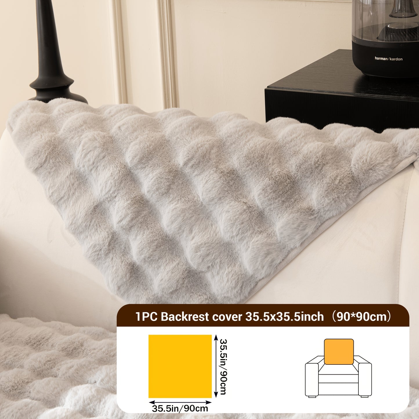 Bubble Soft Faux Rabbit Sofa Cover - Non-Slip 3/4 Seat Stretchable Slipcover Durable Furniture Protector Breathable Sofa Cover for Living Room, Bed, Dorm (Beige/Dark Grey/Khaki, 35.5X71/83Inch) - Comfortable Home Decoration, Warm And Easy to Clean