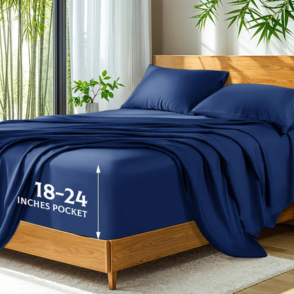 Soft Bamboo Sheets Twin/Full/Queen/King Size - Cooling Bamboo Bed Sheets For Hot Sleepers, Breathable & Moisture Wicking, Hotel Luxury Bedding Set With Deep Pockets