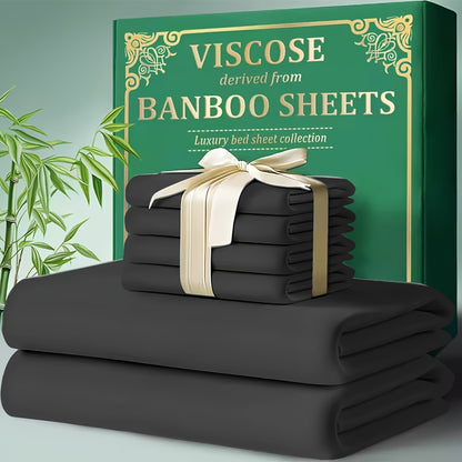 4pcs Bamboo Cooling Bed Sheet Set - Ultra Soft Breathable Sheets With Deep Pocket Fitted Bedspread (18"-24" Height), 2200 TC Cooling Fabric, Shrink & Wrinkle Resistant, For All-Season Comforter Fit - Modern Bedding Collection For Hot
