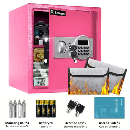 Heavy-Duty Fireproof Steel Safe With Cash Bag - Secure Home Safe Box With Keypad & Key Lock, Ideal For Storing Money, Documents, And Valuables (Black)Valentine'S Day