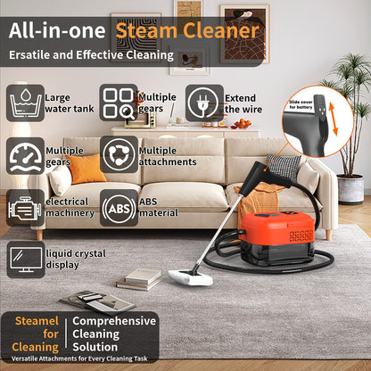 High Pressure Steam Cleaner, High Temperature Carpet Cleaner, Steam Cleaner Handheld, with 9 Gears Adjustment, LCD Display, 40.58oz Water Tank Capacity, Easy to Carry, Suitable for Kitchen Fumes, Sofas, Valentine's Day Gifts, Easter Gifts