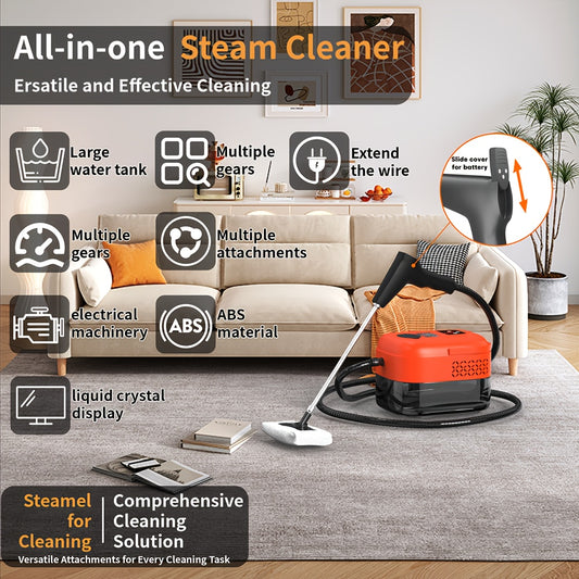 High Pressure Steam Cleaner, High Temperature Carpet Cleaner, Steam Cleaner Handheld, with 9 Gears Adjustment, LCD Display, 40.58oz Water Tank Capacity, Easy to Carry, Suitable for Kitchen Fumes, Sofas, Valentine's Day Gifts, Easter Gifts