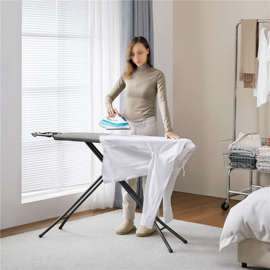 Ironing Board Full Size Adjustable Height Foldable Iron Board with 4-Leg Stand 4-Layer Thick Pad Iron Rest Safety Lock for Home Dorm Laundry Room