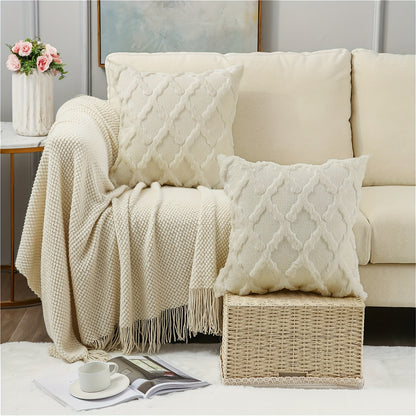 4pcs Throw Pillow Covers 18x18 Boho Decorative Pillow Covers Soft Plush Short Faux Wool Couch Pillow Covers Luxury Cushion Covers For Sofa Bedroom Living Room