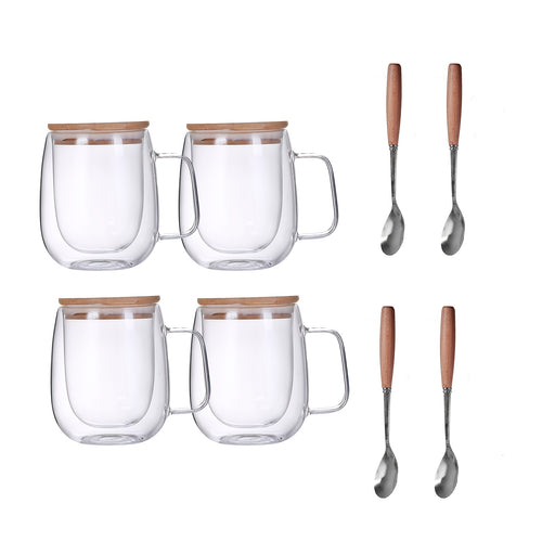4pcs, 350ml/11.67oz Coffee Cup With Lid And Spoon, Durable, Easy To Clean, Suitable For Coffee, Milk Tea, Juice, Water, Perfect For Family Gatherings, Office Afternoon Tea, Universal For Halloween And Christmas Parties