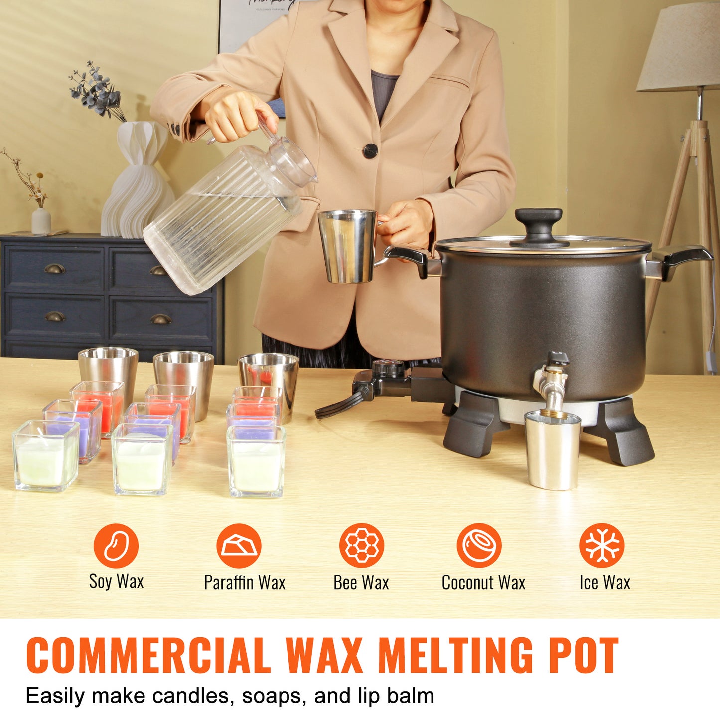 VEVOR 5 Liter Wax Melter for Candle Making, Large Electric Wax Melting Pot Easy Pour Spout, 4-level Temperature Control, Easy Clean for Candle Soap Cream Beauty Bulk Production Business or Home