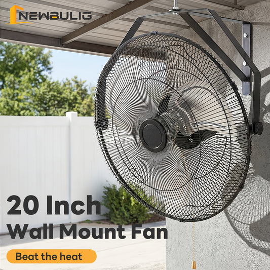 18''/20" Metal Wall Mount Fan, 3 Speed High Velocity Metal Fan, 3000CFM, Oscillating, Aluminum Blades, Quiet 65dB, Heavy Duty Wall Fan for Garage, Workshop, Patio, Warehouse