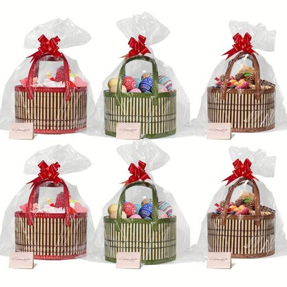 [Gift Wrap Storage] 6-Pack Bamboo Storage Baskets | DIY Gift Wrapping for Thanksgiving, Christmas, Easter Egg Baskets, Picnic Camping Basket Set, Craft Sewing Organizer | Wedding Favor Boxes & Bags, Flower Girl Basket Bundle[