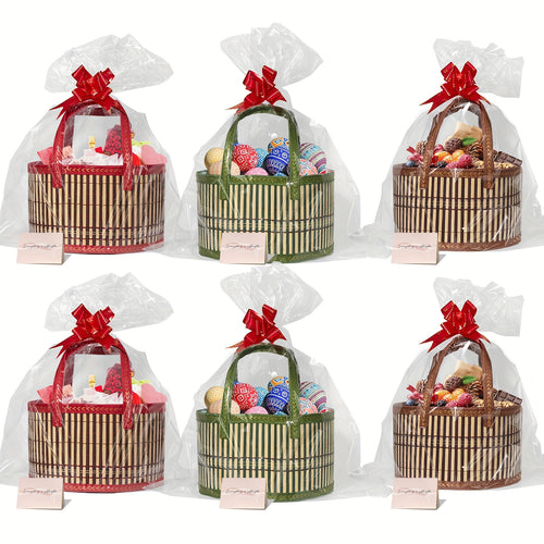 [Gift Wrap Storage] 6-Pack Bamboo Storage Baskets | DIY Gift Wrapping for Thanksgiving, Christmas, Easter Egg Baskets, Picnic Camping Basket Set, Craft Sewing Organizer | Wedding Favor Boxes & Bags, Flower Girl Basket Bundle[