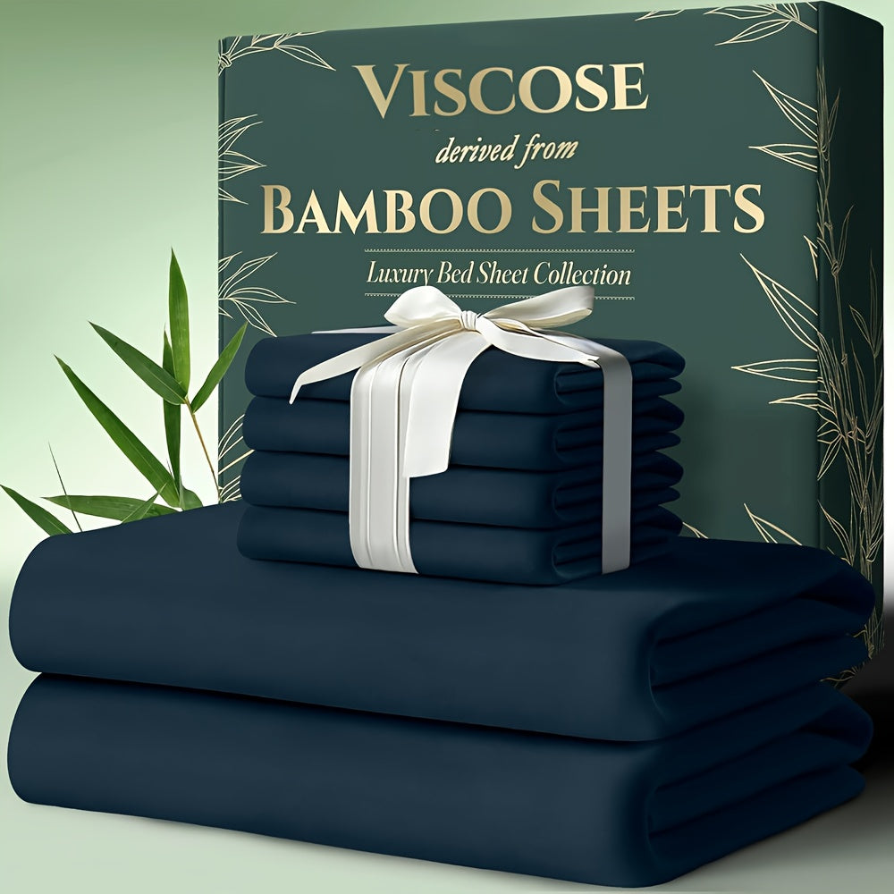 6pcs Cooling Bamboo Bed Sheets Sets - Ultra Soft & Luxuriously Keep Cool In Summer, 17" Deep Pocket, Double Stitching - Cooling Fiber Bed Sheets