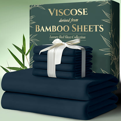 6pcs Cooling Bamboo Bed Sheets Sets - Ultra Soft & Luxuriously Keep Cool In Summer, 17" Deep Pocket, Double Stitching - Cooling Fiber Bed Sheets