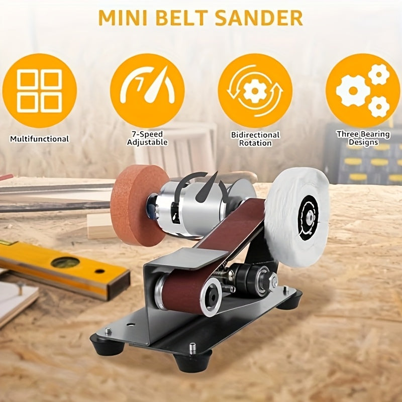 7/37/107pcs Suite 3-in-1 Mini Belt Sanding Machine -15 Degree Knife Sanding Machine, Electric Desktop Sanding Machine, 7 Adjustable Speed Slow Polishing Machines, Sanding Machine, Suitable for DIY Metal And Wood Handicrafts, Tools And Cutting Tools