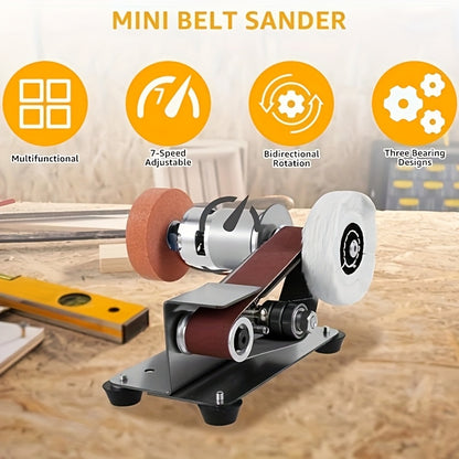 7/37/107pcs Suite 3-in-1 Mini Belt Sanding Machine -15 Degree Knife Sanding Machine, Electric Desktop Sanding Machine, 7 Adjustable Speed Slow Polishing Machines, Sanding Machine, Suitable for DIY Metal And Wood Handicrafts, Tools And Cutting Tools