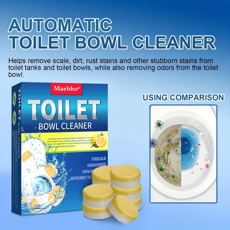 Toilet Cleaning Tablets Effervescent Lemon Scent 12/24pcs - Multi-Functional Toilet Bowl Cleaner Tablets, Stubborn Stain Remover & Deodorizer, Flushable Toilet Cleaner for Deep Clean & Fresh Bathroom