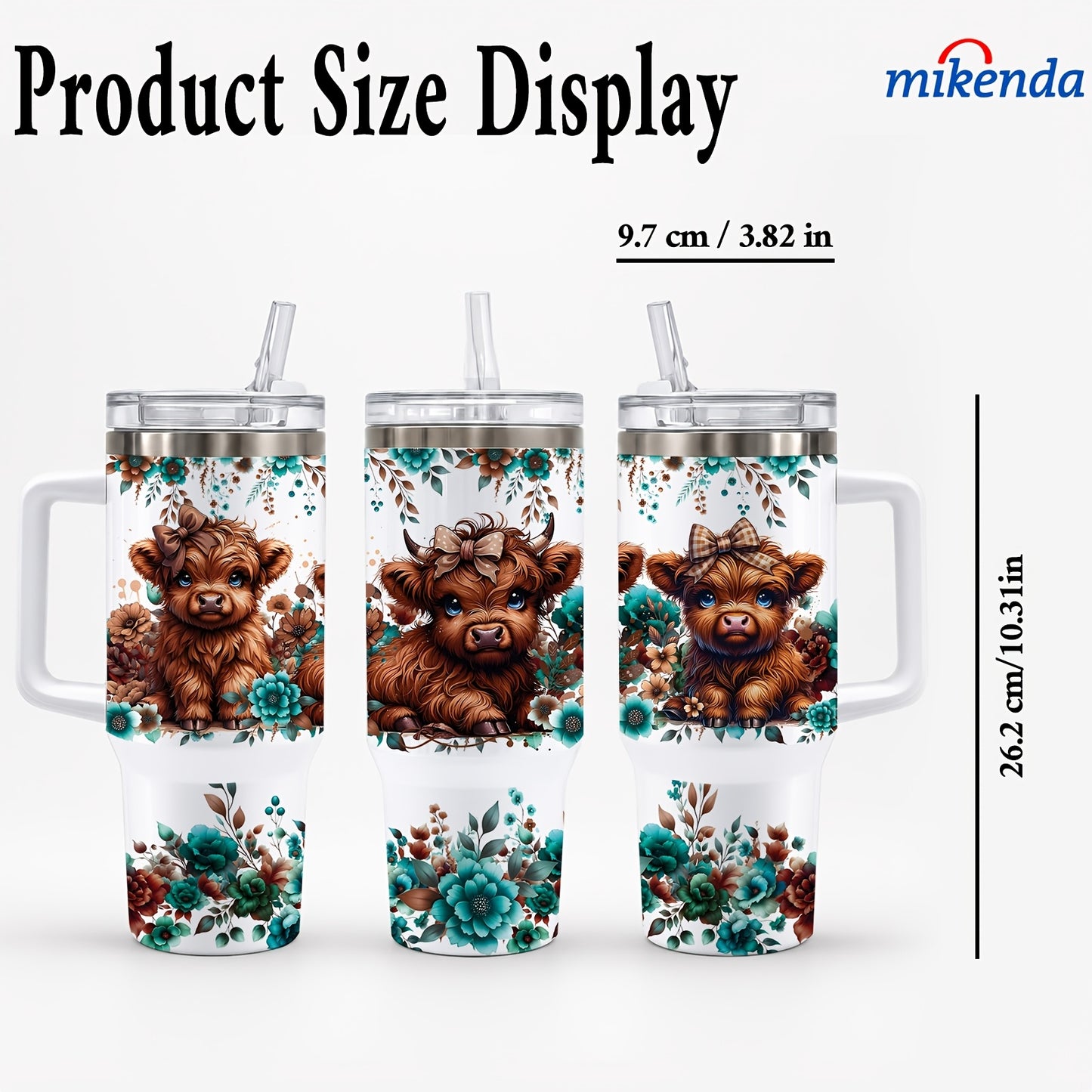 1 40 Oz Double Wall Stainless Steel Vacuum Insulated Mug, Three Highland Cows Surrounded By Teal Blooms And Lush Green Leaves, Unmatched Heat Retention, Durable And Portable, 24 Hours Cold, 12 Hours Hot, Fathers Day Gift