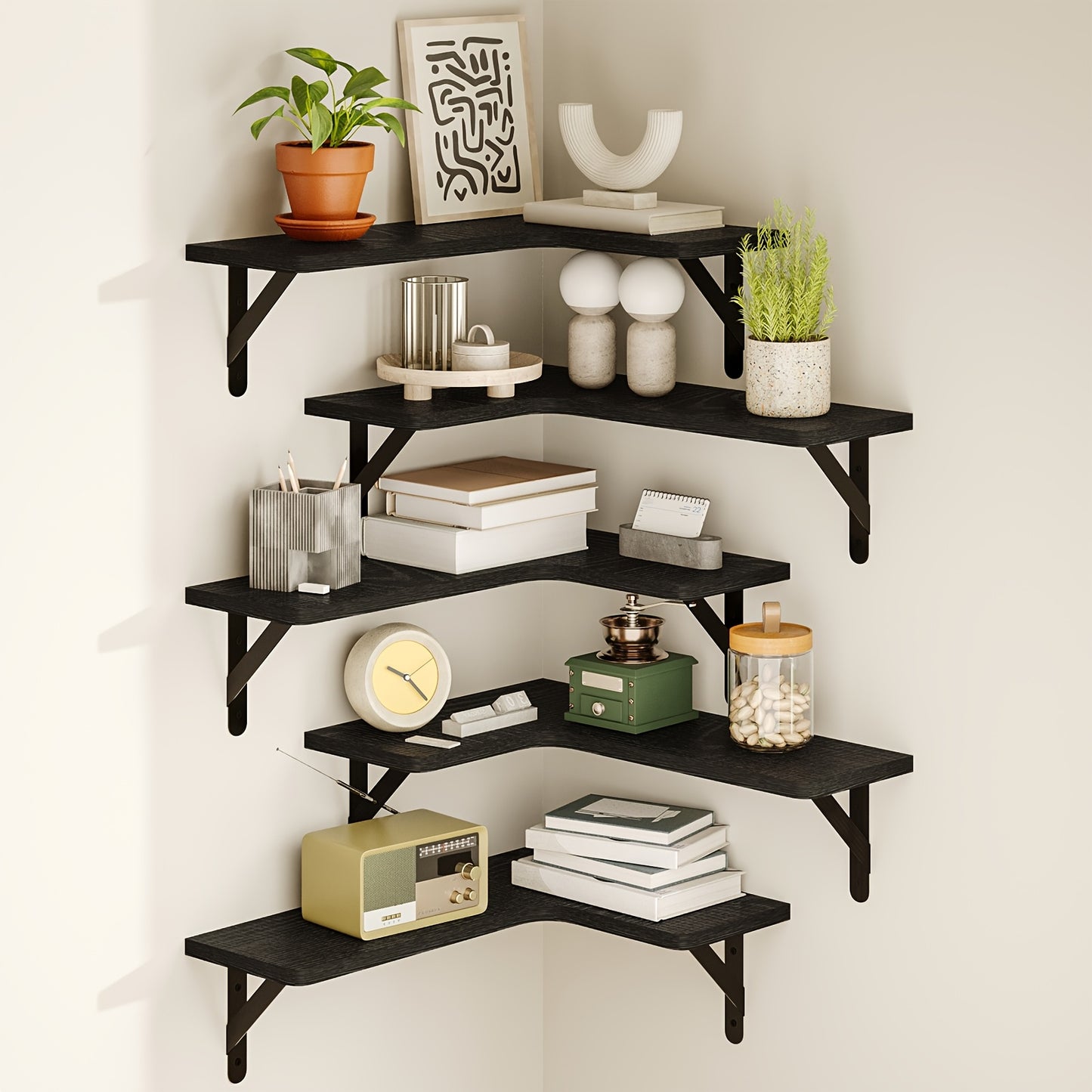Corner Floating Shelves Wall Mounted Set – Multi-Color Rustic Corner Shelf for Bedroom, Bathroom, Kitchen & Living Room